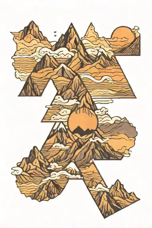 mountains with 3 peaks and letter M tattoo design idea