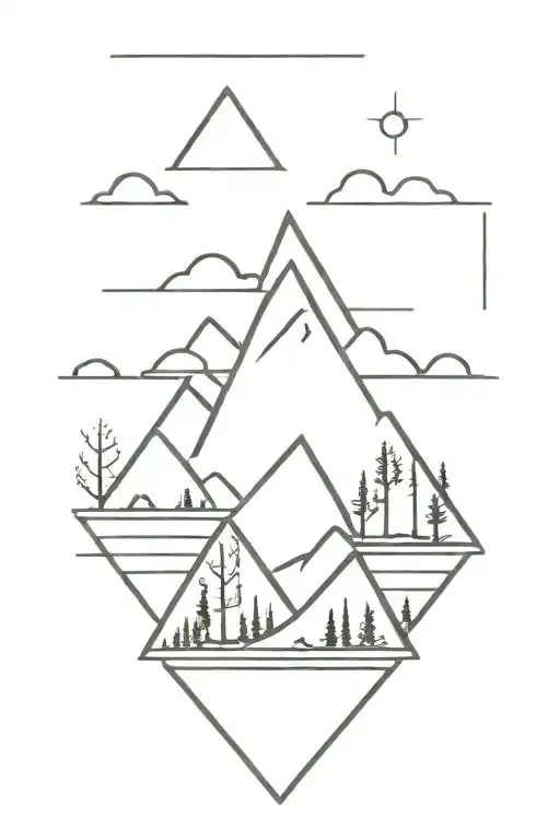 geographical 3 triangle outdoors mountains trees lake  tattoo design idea