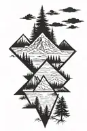 geographical 3 triangle outdoors mountains trees lake  tattoo design idea