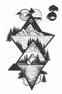 geographical 3 triangle outdoors mountains trees lake  tattoo design idea