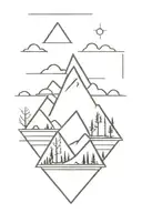geographical 3 triangle outdoors mountains trees lake  tattoo design idea