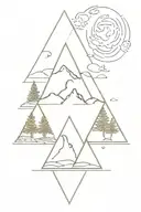 geographical 3 triangle outdoors mountains trees lake  tattoo design idea