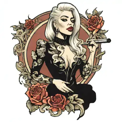 lady Gaga die with a smile pin up holding cigarette  tattoo design idea