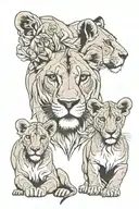 lioness and 3 cubs face only tattoo design idea