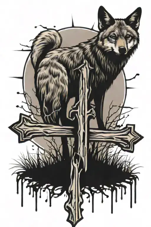 Cross with coyote tracks going toward the cross   tattoo design idea