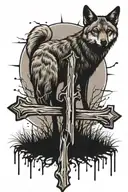 Cross with coyote tracks going toward the cross   tattoo design idea