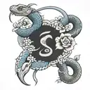 blue snake and flower japanese signs edo age style tattoo design idea
