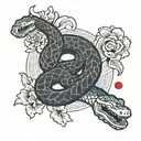 blue snake and flower japanese signs edo age style tattoo design idea