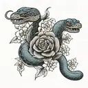 blue snake and flower japanese signs edo age style tattoo design idea