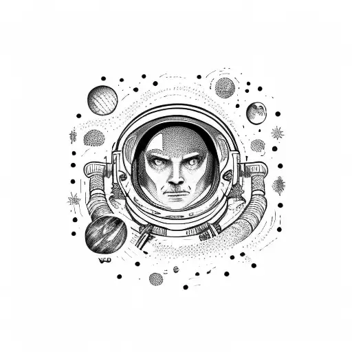 Astronaut in universe lost in space tattoo design idea