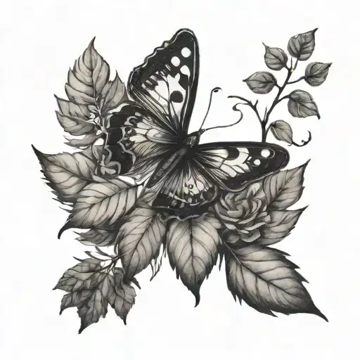hand tat with moth from the last of us with leaves around tattoo design idea