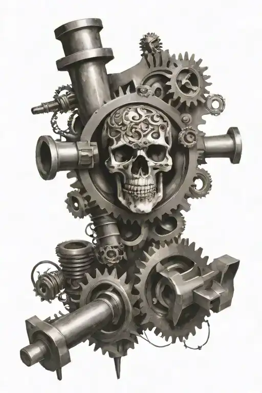 Pistons and gears, with anchor surrounded tattoo design idea