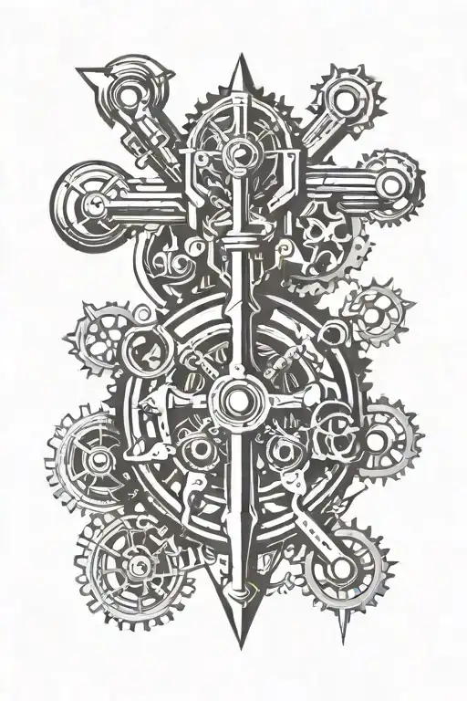 Pistons and gears, with anchor surrounded tattoo design idea
