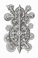 Pistons and gears, with anchor surrounded tattoo design idea