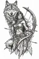 wolf huntress holding bow and arrow tattoo design idea
