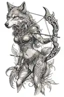 wolf huntress holding bow and arrow tattoo design idea