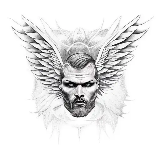 half demon half angel as a man with wings  tattoo design idea