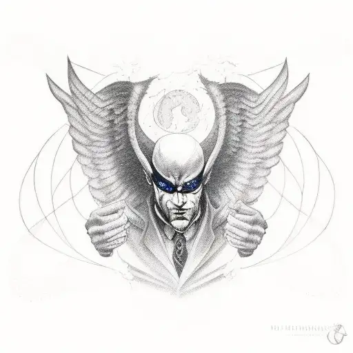 half demon half angel as a man with wings the man must have full body with a suit and tie tattoo design idea