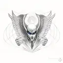 half demon half angel as a man with wings the man must have full body with a suit and tie tattoo design idea