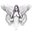 half demon half angel as a man with wings the man must have full body with a suit and tie tattoo design idea