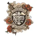 Clouds and crosses around The Name Romero written in old english dont tattoo design idea