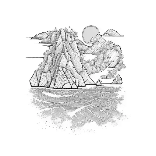 Croatia, sea, cliffs, beach tattoo design idea