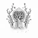 we're only killing time until time kills us, tree, hourglass, people, tree, death, forlorn, decay tattoo design idea