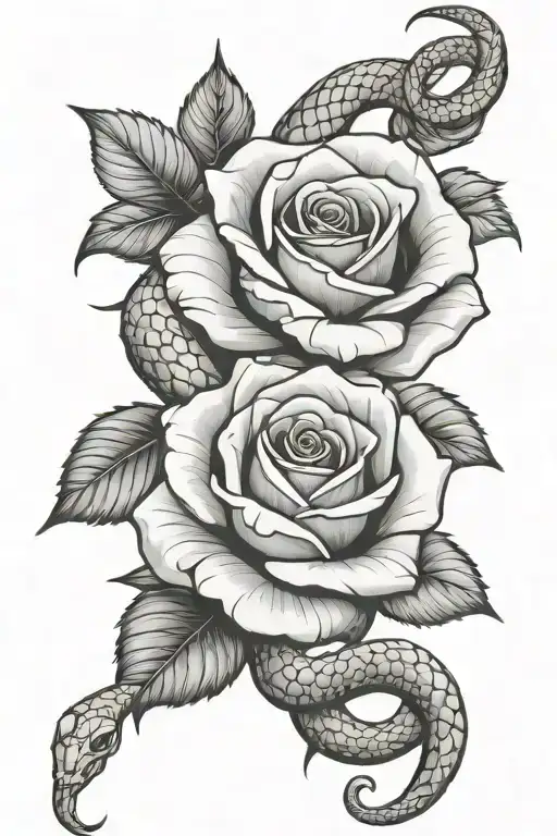 , rose , snake wrapped loosely tattoo design idea