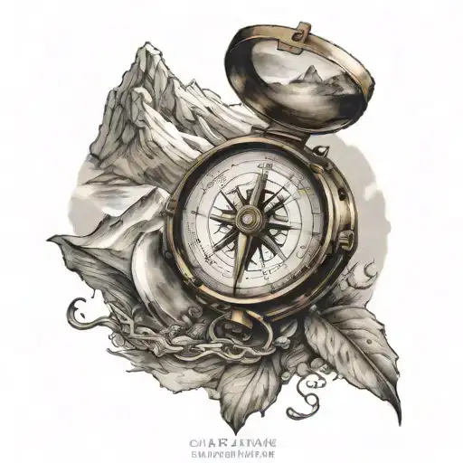 travel hiking  compass fishing mountains tattoo design idea