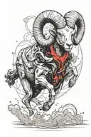 Furious ram emerging from the sea of fire. Planet mars in the background.  tattoo design idea