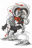 Furious ram emerging from the sea of fire. Planet mars in the background.  tattoo design idea