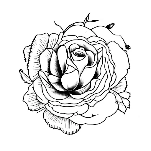 fine line bouquet with a single rose, marigold, poppy, daffodil, and violet tattoo design idea