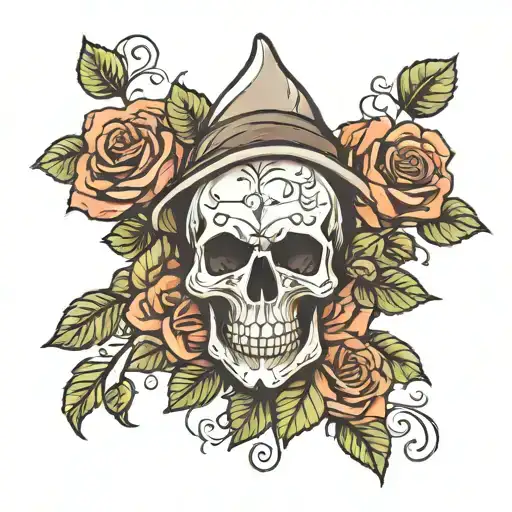 skull and roses tattoo design idea