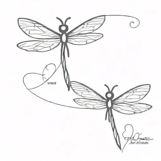 in omnia paratus cursive with fine line dragonfly  tattoo design idea
