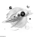 A spaceship flying through a black hole tattoo design idea