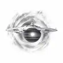 A spaceship flying through a black hole tattoo design idea
