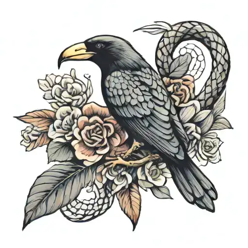 snake captured a crow holding tattoo design idea