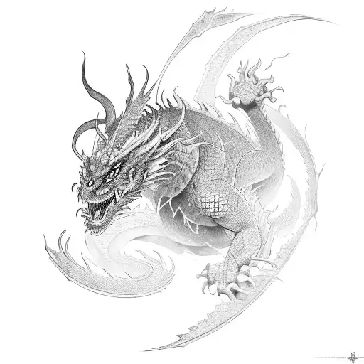 Ronin with dragon behind him tattoo design idea