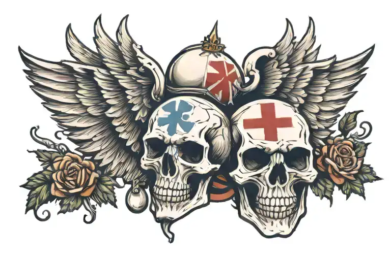 skull St George flag wings tattoo design idea