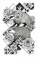 badger, sunflower, mountain, hedgehog, geometric shapes tattoo design idea