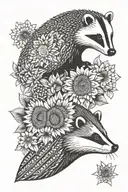 badger, sunflower, mountain, hedgehog, geometric shapes tattoo design idea