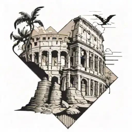 colosseum plus pyramid tattoo design idea