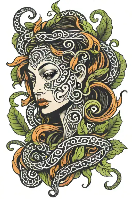 woman ayahuasca tribal vines wrapping its tentacles tattoo design idea