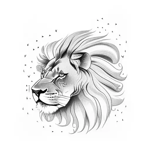 A lion wearing a Scottish football jersey driving a vintage car tattoo design idea