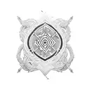 A blackwork tattoo showcasing a mysterious ancient artifact with intricate details tattoo design idea