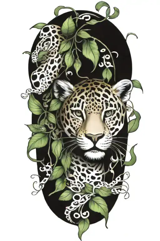 amazon vines and a jaguar emerging tattoo design idea