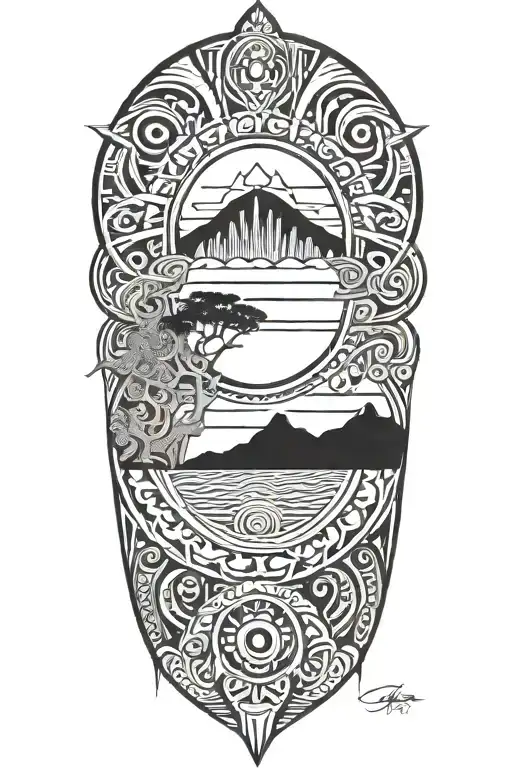 Ayahuasca inspired tribal sunrise integrated tattoo design idea