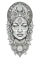 Ayahuasca inspired design featuring vines surrounding a portrait of grandmother aya portrait, the moon and third eye tattoo design idea