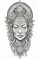 Ayahuasca inspired design featuring vines surrounding a portrait of grandmother aya portrait, the moon and third eye tattoo design idea