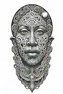 Ayahuasca inspired design featuring vines surrounding a portrait of grandmother aya portrait, the moon and third eye tattoo design idea